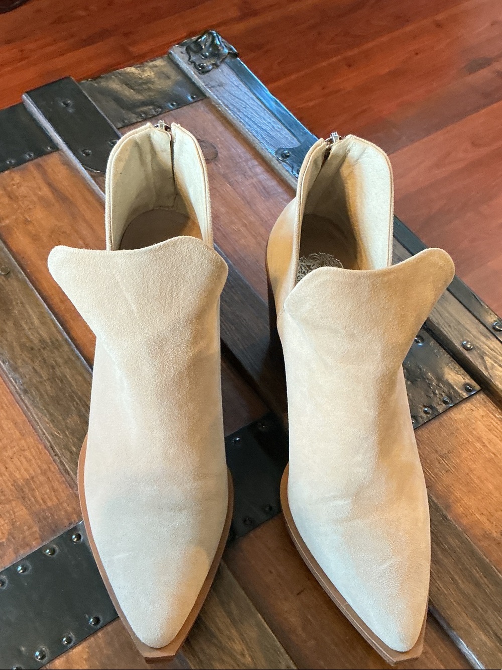 Vince Camuto Beige Suede Pointed Ankle Booties